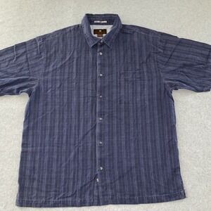 Toscano Button Up Shirt Mens XL Blue 100% Silk Short Sleeve Casual Resort Travel